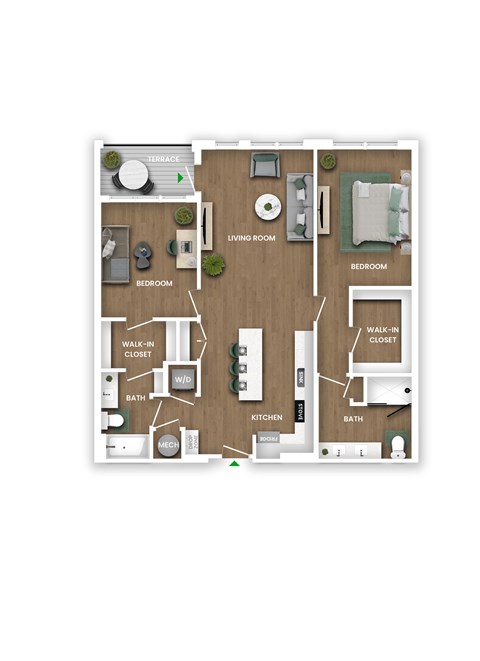 Floor plan for 2 beds, 2 baths, 1226 sqft